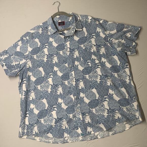 Untuckit Men Shirt XXL Blue Hawaiian Linen Blend Pineapple Short Sleeve Button - Picture 2 of 8